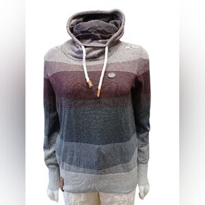 Naketano EUC 100% Cotton L/S Cowl Neck Blue Maroon Size XL